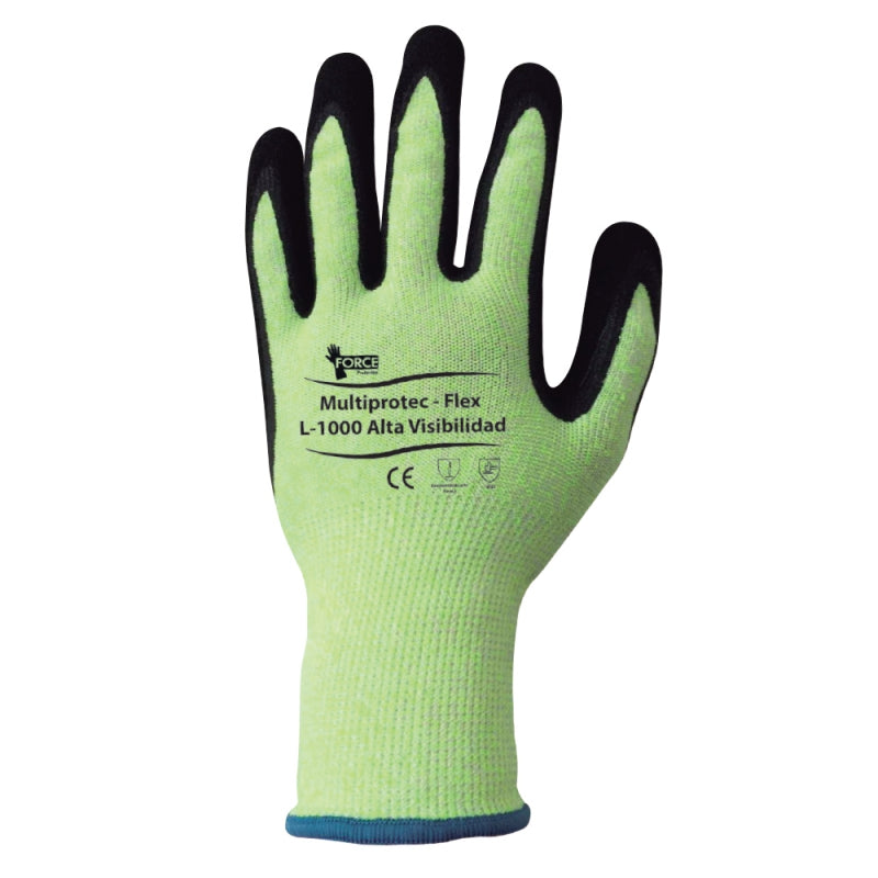 Guante MultiProtec-flex L-1000, verde/naranjo Fluor, palma nitrilo foam