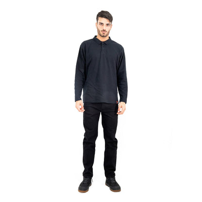 Polera Pique Quebec Manga Larga Negro Hombre
