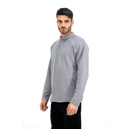 Polera Pique Quebec Manga Larga Gris Hombre