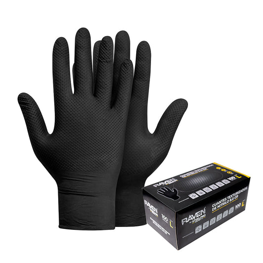 GUANTE NITRILO TEXTURIZADO NEGRO 8GR STEELPRO RAVEN 100UDS